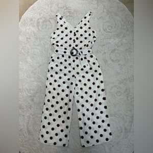 NWT Monteau Los Angeles Polka Dot Jumpsuit XL White Brown Wide Leg Linen Blend